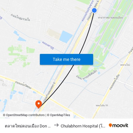 ตลาดใหม่ดอนเมือง Don Mueang New Market to Chulabhorn Hospital (โรงพยาบาลจุฬาภรณ์) map