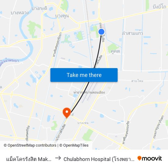 แม็คโครรังสิต Makro Rangsit to Chulabhorn Hospital (โรงพยาบาลจุฬาภรณ์) map