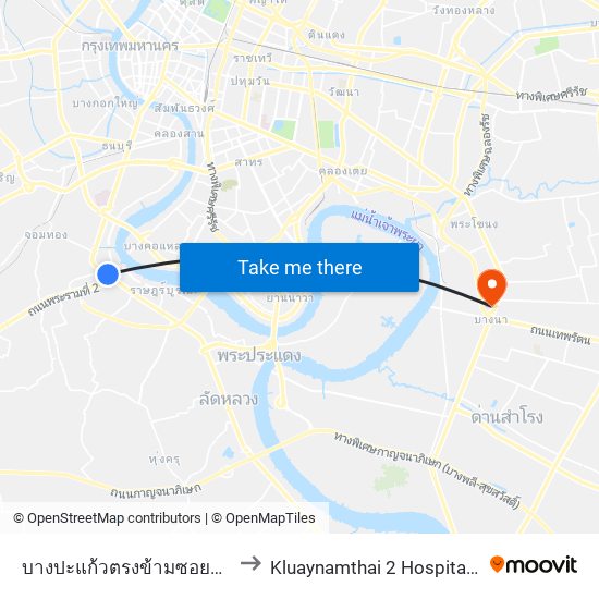 บางปะแก้วตรงข้ามซอยสุขสวัสดิ์ Talat Bang Pra Kaeo to Kluaynamthai 2 Hospital (โรงพยาบาลกล้วยน้ำไทย 2) map