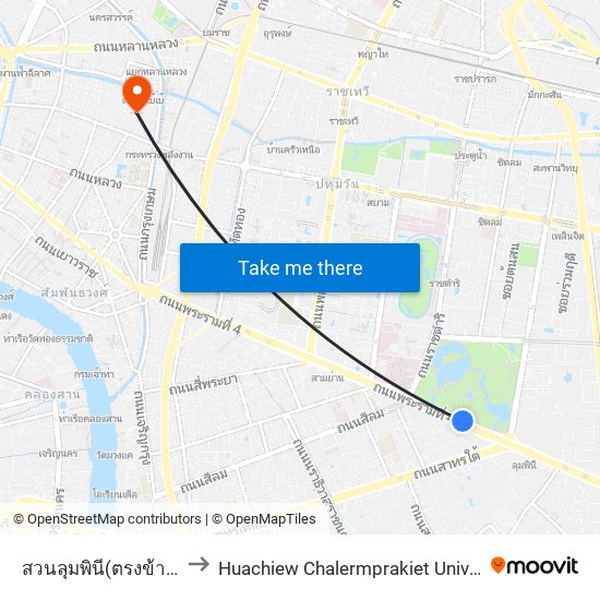 สวนลุมพินี(ตรงข้ามตึกอื้อจือเหลียง) Suan Lum to Huachiew Chalermprakiet University (มหาวิทยาลัยหัวเฉียวเฉลิมพระเกียรติ) map