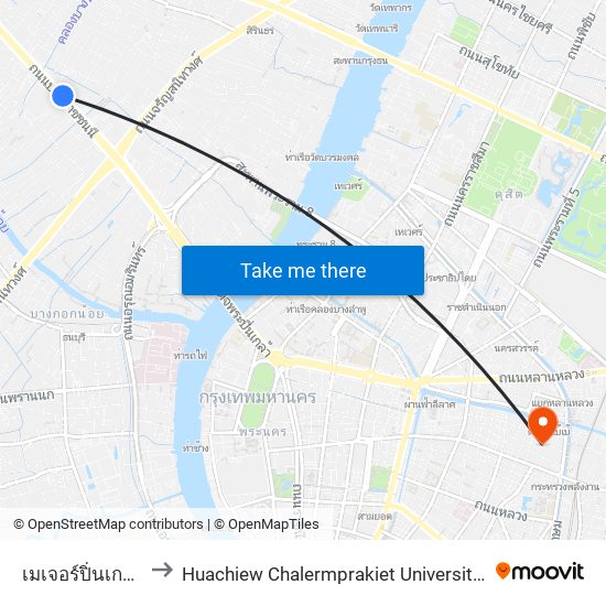 เมเจอร์ปิ่นเกล้า Major Pinklao to Huachiew Chalermprakiet University (มหาวิทยาลัยหัวเฉียวเฉลิมพระเกียรติ) map