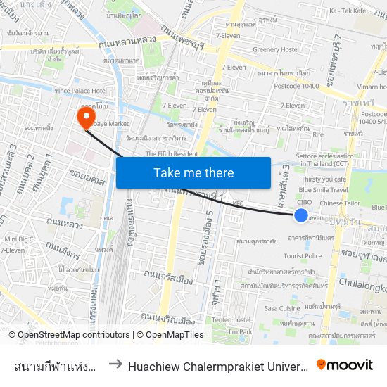 สนามกีฬาแห่งชาติ National Stadium to Huachiew Chalermprakiet University (มหาวิทยาลัยหัวเฉียวเฉลิมพระเกียรติ) map