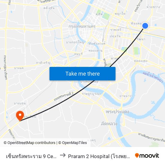 เซ็นทรัลพระราม 9 Central Rama 9 to Praram 2 Hospital (โรงพยาบาลพระราม 2) map