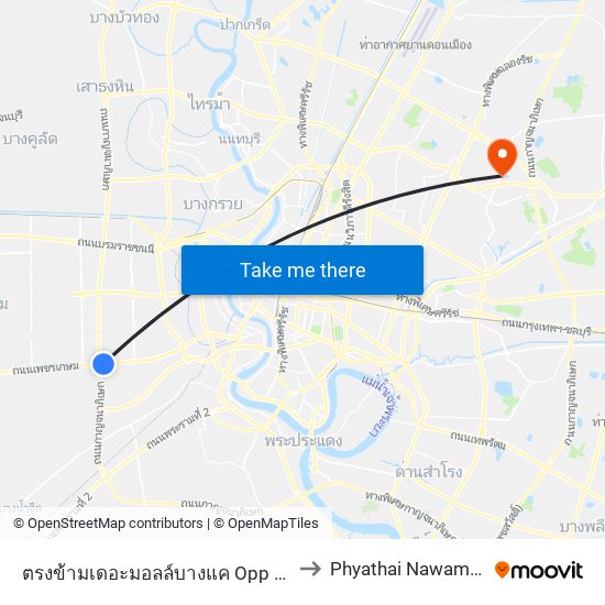 ตรงข้ามเดอะมอลล์บางแค Opp the Mall Bangkae to Phyathai Nawamin Hospital map