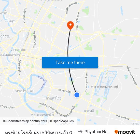 ตรงข้ามโรงเรียนราชวินิตบางแก้ว Opposite Ratwinit Bangkaeo School to Phyathai Nawamin Hospital map