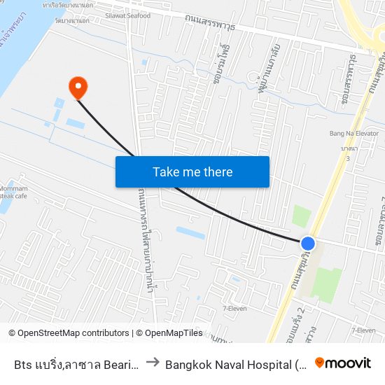 Bts แบริ่ง,ลาซาล Bearing Skytrain Station, Lasal to Bangkok Naval Hospital (โรงพยาบาลทหารเรือกรุงเทพ) map