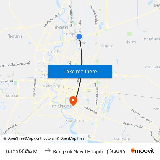 เมเจอร์รังสิต Major Rangsit to Bangkok Naval Hospital (โรงพยาบาลทหารเรือกรุงเทพ) map