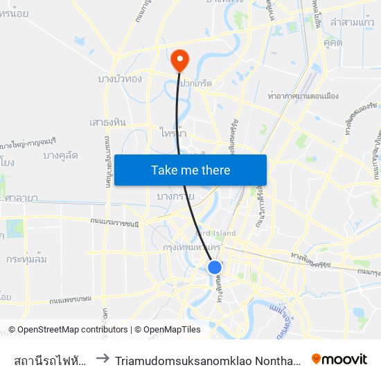 สถานีรถไฟหัวลำโพง Hua Lamphong to Triamudomsuksanomklao Nonthaburi School (โรงเรียนเตรียมอุดมศึกษาน้อมเกล้า นนทบุรี) map