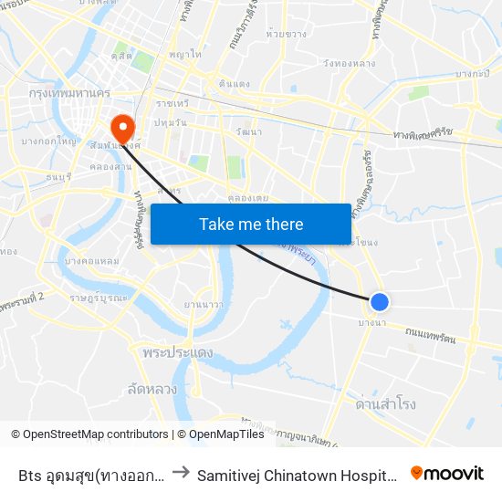 Bts อุดมสุข(ทางออก 1) Bts Udomsuk (Exit 1) to Samitivej Chinatown Hospital (โรงพยาบาลสมิติเวชไชน่าทาวน์) map