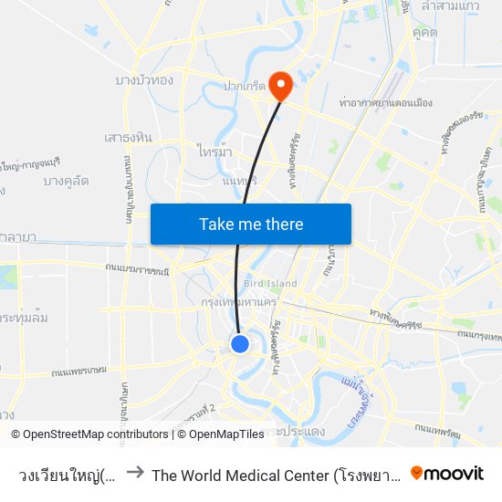 วงเวียนใหญ่(นิรันดร์รัตน์) to The World Medical Center (โรงพยาบาลเวิลด์เมดิคอลเซ็นเตอร์) map