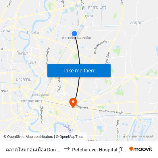 ตลาดใหม่ดอนเมือง Don Mueang New Market to Petcharavej Hospital (โรงพยาบาลเพชรเวช) map