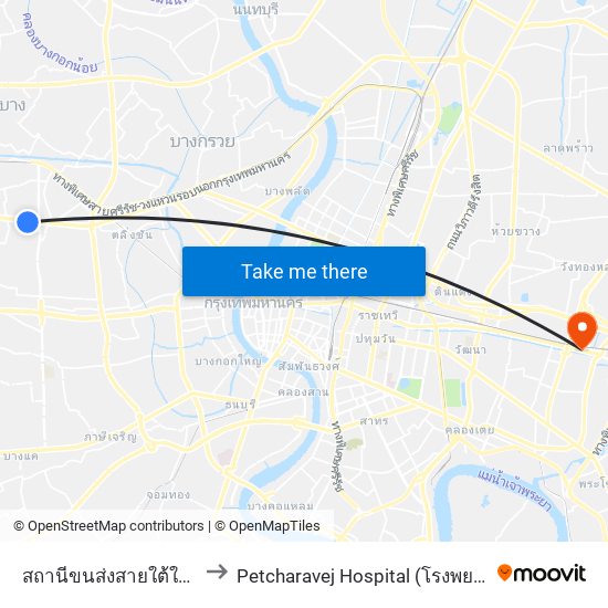 สถานีขนส่งสายใต้ใหม่(ตลิ่งชัน) to Petcharavej Hospital (โรงพยาบาลเพชรเวช) map