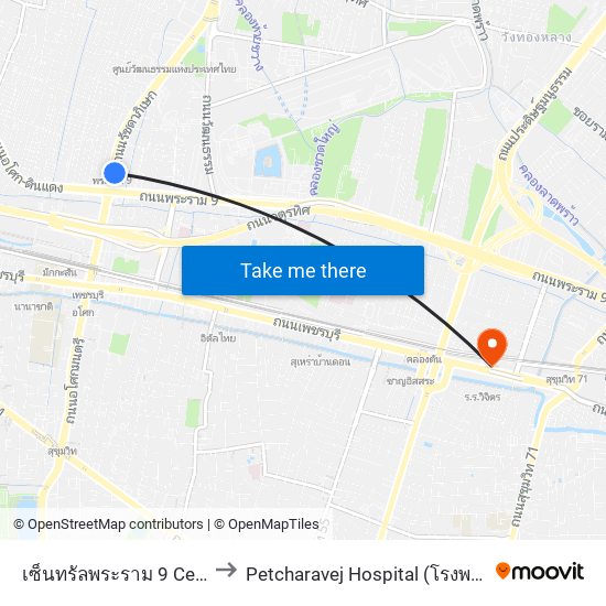 เซ็นทรัลพระราม 9 Central Rama 9 to Petcharavej Hospital (โรงพยาบาลเพชรเวช) map