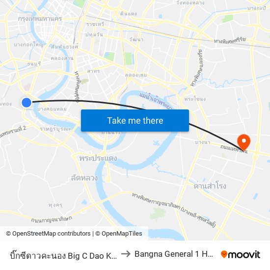 บิ๊กซีดาวคะนอง Big C  Dao Khanong to Bangna General 1 Hospital map