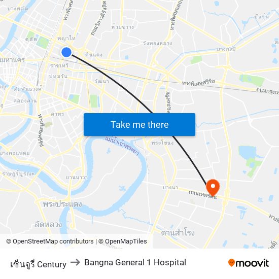 เซ็นจูรี่ Century to Bangna General 1 Hospital map