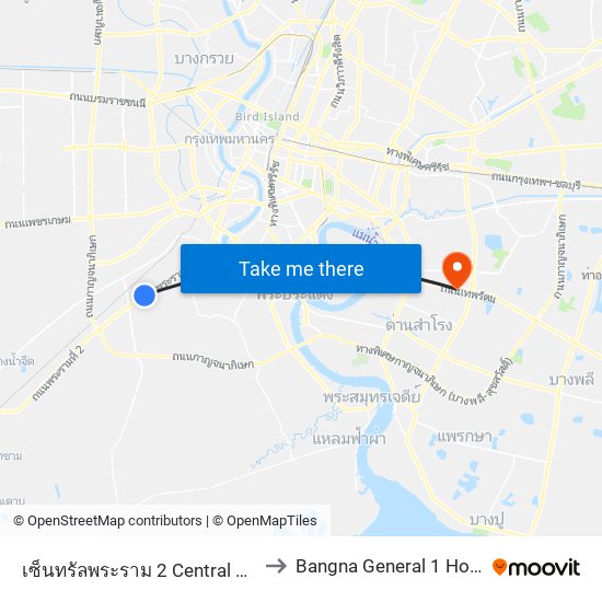 เซ็นทรัลพระราม 2 Central Rama 2 to Bangna General 1 Hospital map