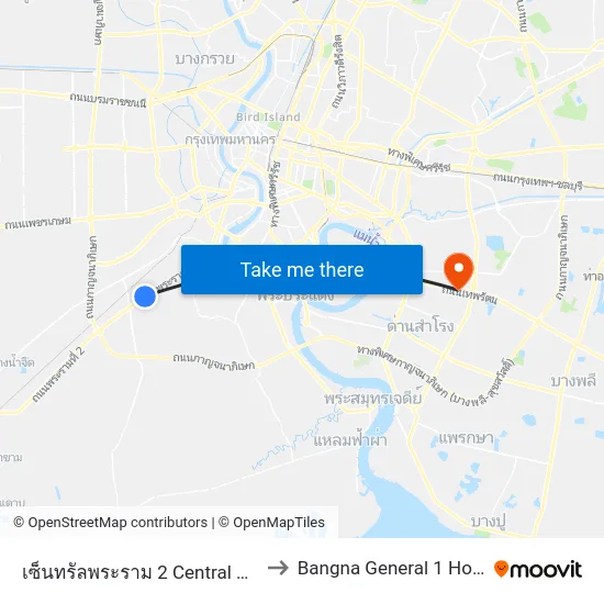 เซ็นทรัลพระราม 2 Central Rama 2 to Bangna General 1 Hospital map