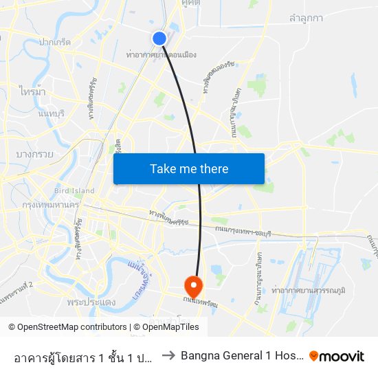 อาคารผู้โดยสาร 1 ชั้น 1 ประตู 6 to Bangna General 1 Hospital map