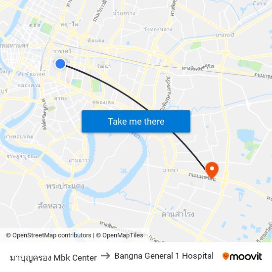 มาบุญครอง Mbk Center to Bangna General 1 Hospital map