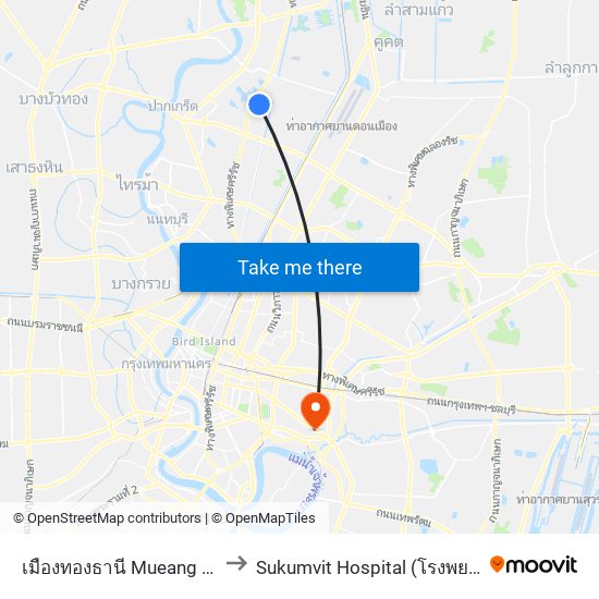 เมืองทองธานี Mueang Thong Thani to Sukumvit Hospital (โรงพยาบาลสุขุมวิท) map