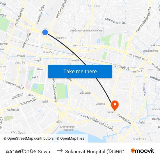 ตลาดศรีวานิช Sriwanit Market to Sukumvit Hospital (โรงพยาบาลสุขุมวิท) map