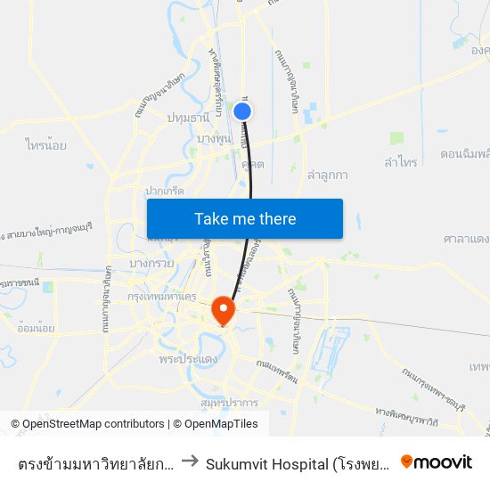 ตรงข้ามมหาวิทยาลัยกรุงเทพรังสิต to Sukumvit Hospital (โรงพยาบาลสุขุมวิท) map