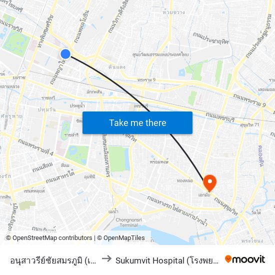 อนุสาวรีย์ชัยสมรภูมิ (เกาะราชวิถี) to Sukumvit Hospital (โรงพยาบาลสุขุมวิท) map