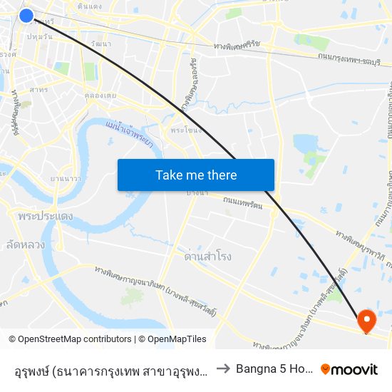 อุรุพงษ์ (ธนาคารกรุงเทพ สาขาอุรุพงษ์) Urupong to Bangna 5 Hospital map