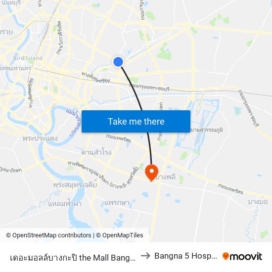 เดอะมอลล์บางกะปิ the Mall Bangkapi to Bangna 5 Hospital map
