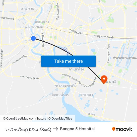 วงเวียนใหญ่(นิรันดร์รัตน์) to Bangna 5 Hospital map