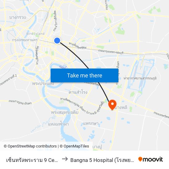 เซ็นทรัลพระราม 9 Central Rama 9 to Bangna 5 Hospital (โรงพยาบาลบางนา 5) map