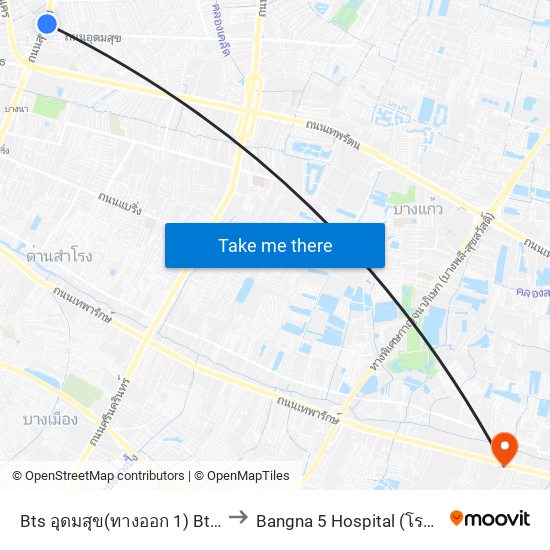 Bts อุดมสุข(ทางออก 1) Bts Udomsuk (Exit 1) to Bangna 5 Hospital (โรงพยาบาลบางนา 5) map