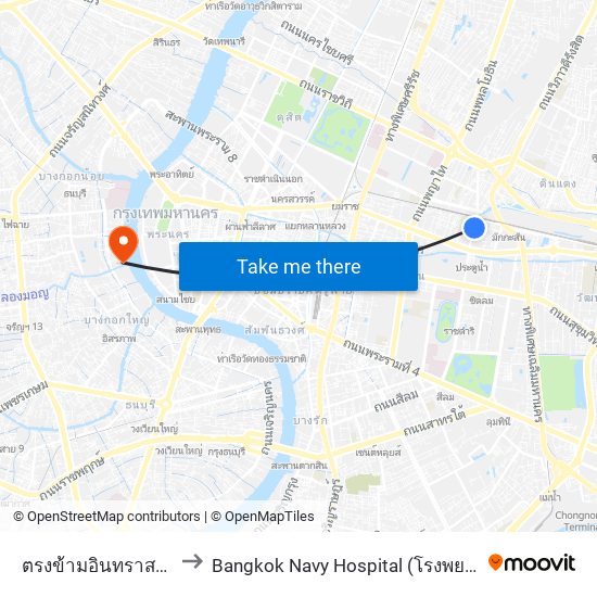 ตรงข้ามอินทราสแควร์ประตูน้ำ to Bangkok Navy Hospital (โรงพยาบาลทหารเรือกรุงเทพ) map