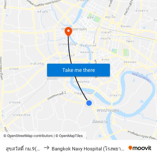 สุขสวัสดิ์ กม.9(ลงทางด่วน) to Bangkok Navy Hospital (โรงพยาบาลทหารเรือกรุงเทพ) map