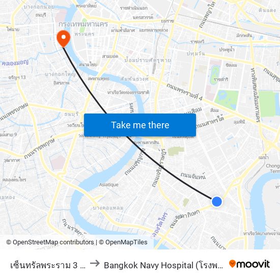 เซ็นทรัลพระราม 3 Central Rama 3 to Bangkok Navy Hospital (โรงพยาบาลทหารเรือกรุงเทพ) map