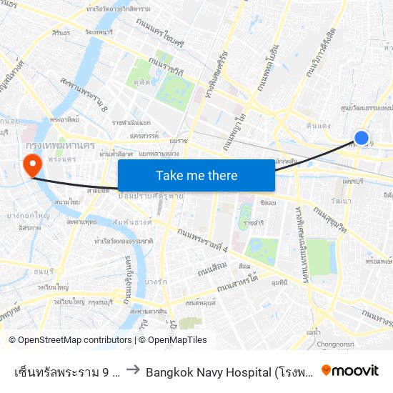 เซ็นทรัลพระราม 9 Central Rama 9 to Bangkok Navy Hospital (โรงพยาบาลทหารเรือกรุงเทพ) map
