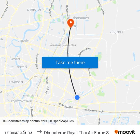 เดอะมอลล์บางกะปิ the Mall Bangkapi to Dhupateme Royal Thai Air Force Sports Stadium (สนามกีฬากองทัพอากาศ ธูปะเตมีย์) map