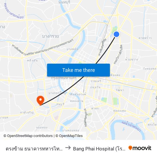 ตรงข้าม ธนาคารทหารไทย (สำนักงานใหญ่) to Bang Phai Hospital (โรงพยาบาลบางไผ่) map