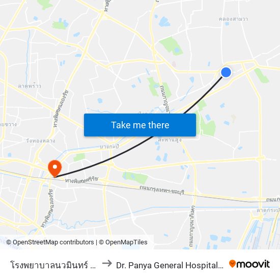 โรงพยาบาลนวมินทร์ 9 Navamin 9 Hospital to Dr. Panya General Hospital (โรงพยาบาลแพทย์ปัญญา) map