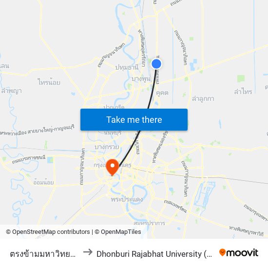 ตรงข้ามมหาวิทยาลัยกรุงเทพรังสิต to Dhonburi Rajabhat University (มหาวิทยาลัยราชภัฎธนบุรี) map