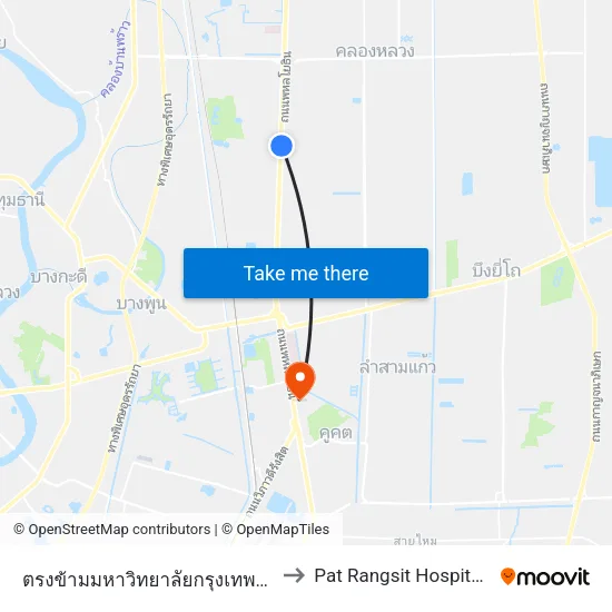 ตรงข้ามมหาวิทยาลัยกรุงเทพรังสิต to Pat Rangsit Hospital-Er map