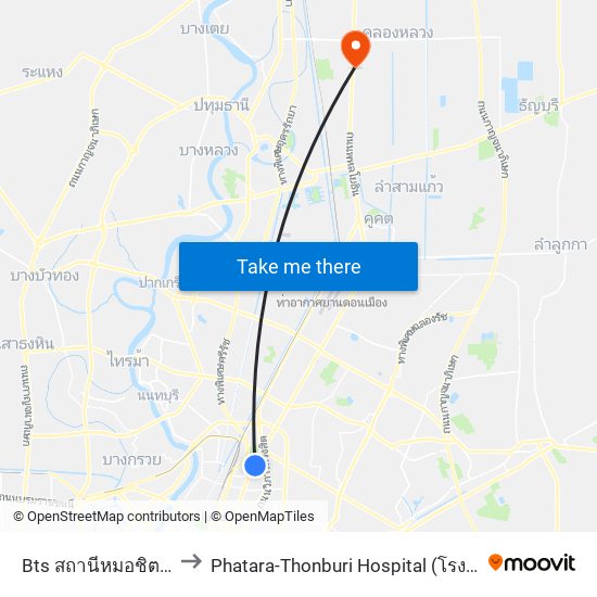 Bts สถานีหมอชิต Bts Mochit to Phatara-Thonburi Hospital (โรงพยาบาลภัทร-ธนบุรี) map