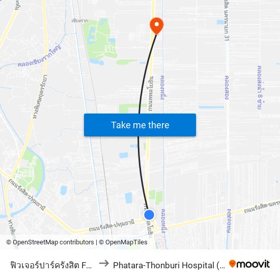 ฟิวเจอร์ปาร์ครังสิต Future Park Rangsit to Phatara-Thonburi Hospital (โรงพยาบาลภัทร-ธนบุรี) map