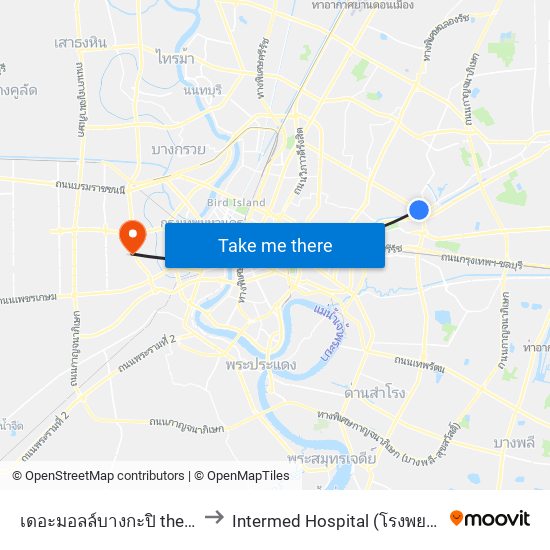 เดอะมอลล์บางกะปิ the Mall Bangkapi to Intermed Hospital (โรงพยาบาลอินเตอร์เมด) map
