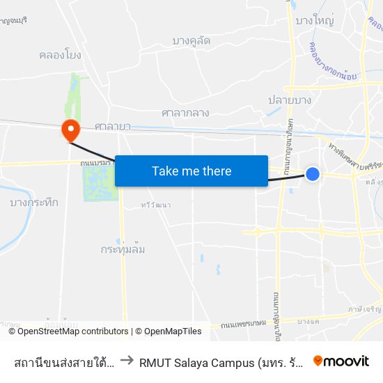 สถานีขนส่งสายใต้ใหม่(ตลิ่งชัน) to RMUT Salaya Campus (มทร. รัตนโกสินทร์ ศาลายา) map