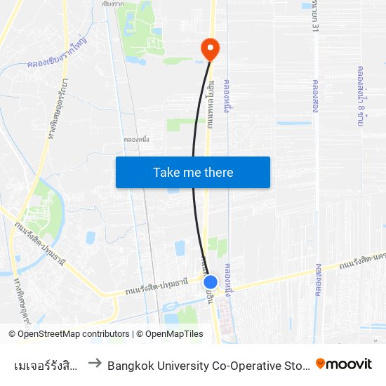 เมเจอร์รังสิต Major Rangsit to Bangkok University Co-Operative Store (ร้านสหกรณ์มหาวิทยาลัยกรุงเทพ จำกัด) map