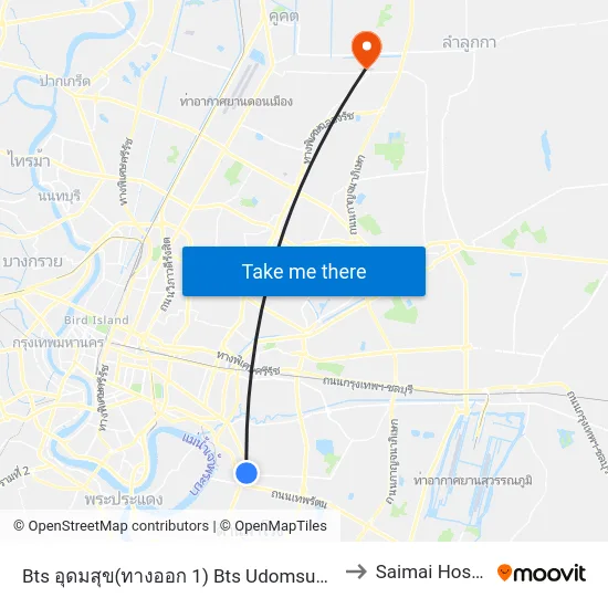 Bts อุดมสุข(ทางออก 1) Bts Udomsuk (Exit 1) to Saimai Hospital map