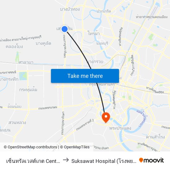 เซ็นทรัลเวสต์เกต Central Westgate to Suksawat Hospital (โรงพยาบาลสุขสวัสดิ์) map