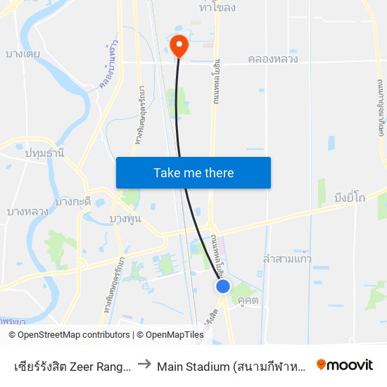 เซียร์รังสิต Zeer Rangsit to Main Stadium (สนามกีฬาหลัก) map