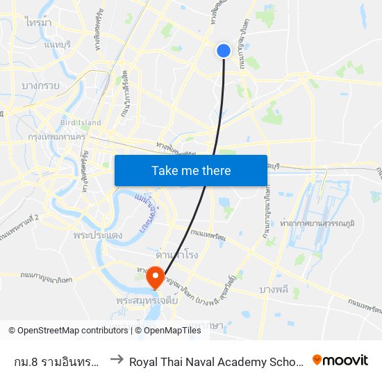 กม.8 รามอินทรา Komo 8 Ram In Thra to Royal Thai Naval Academy School Hospital (โรงพยาบาลโรงเรียนนายเรือ) map